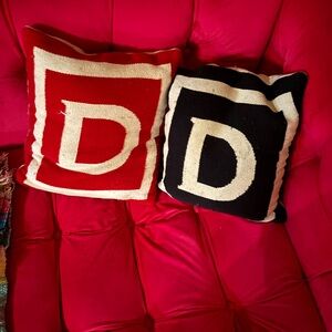 Jonathan Adler initial throw decorative pillow letter "D” D reversible 16“ wool
